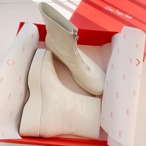 Lisa Says Gah Chloe boot white vegan leather with crocodile embossing